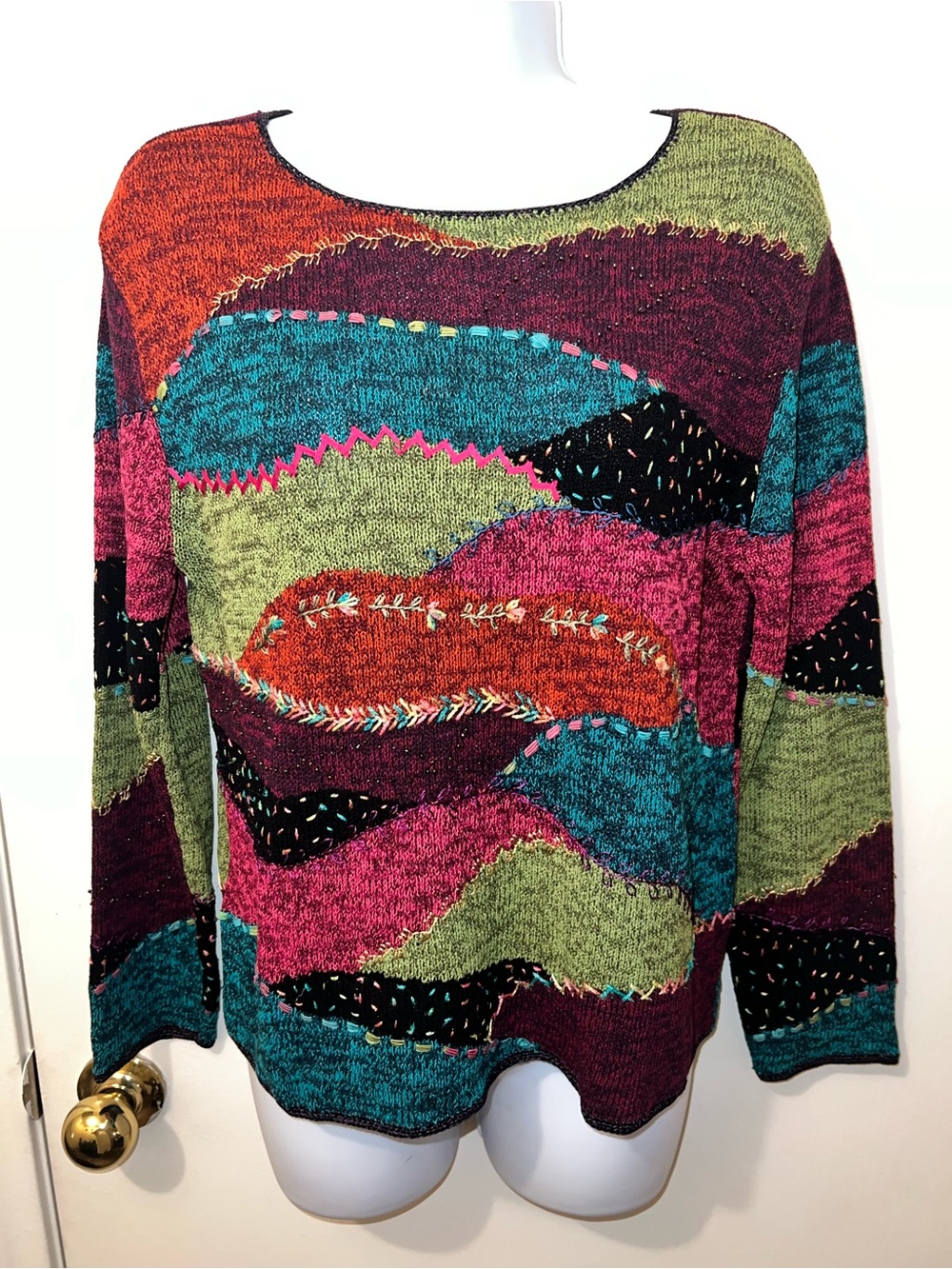 Multicolor Patchwork Crewneck Sweater - Women